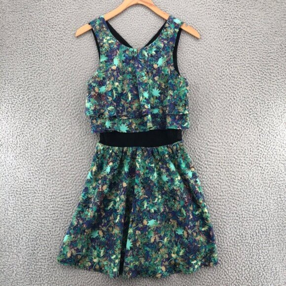 Princess Vera Wang Dress Womens 5 Jrs Green Multi Floral Layer Fit & Flare Mini - Picture 1 of 12